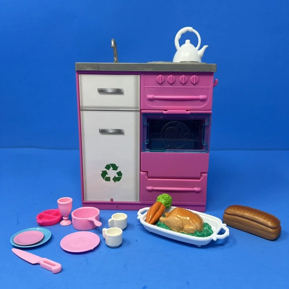 Barbie Mattel Kitchen Playset‎ Oven Turkey Bread Dishes Plates